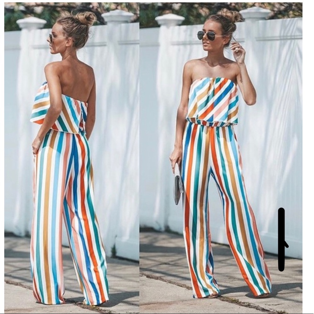 Vici Carousel striped pocketed jumpsuit